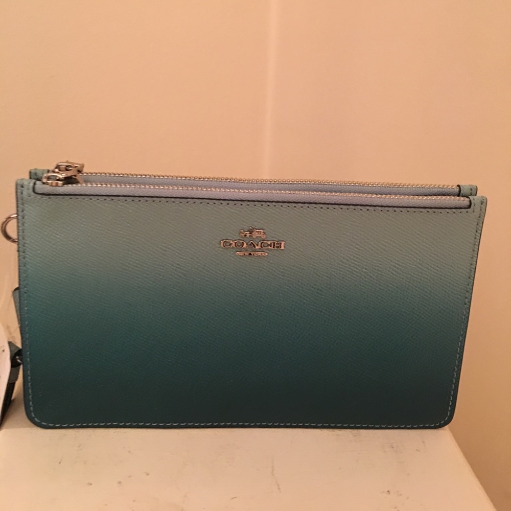 Coach leather double zip wristlet Crosby clutch